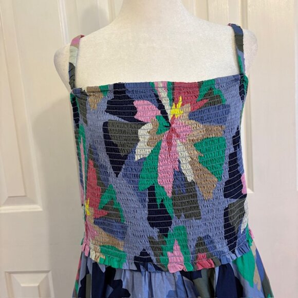 NWT Gap Spring Multi Floral Smocked Handkerchief Hem Midi Dress Size XXL - Picture 2 of 10